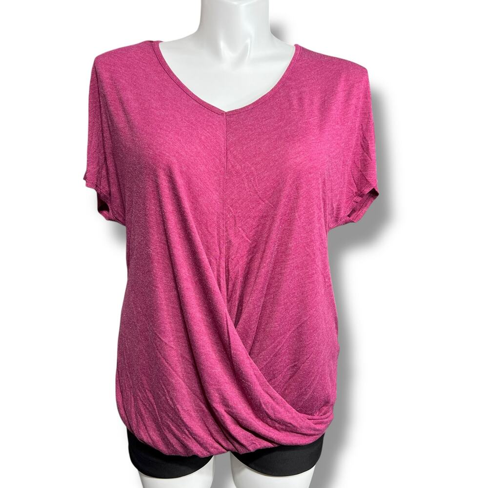 Tangerine Womens T Shirt Top Twist Wrap Front Short Sleeve Pullover Pink XXL